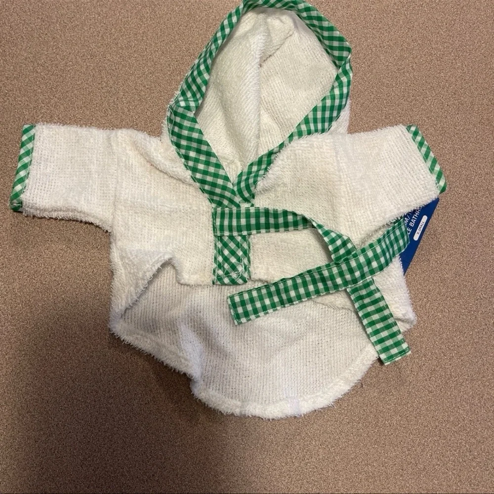 Casual Canine White Bathrobe with Green Turtle for extra small dogs